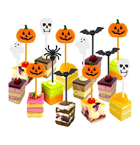 kungfu Mall 100 Stück Halloween-Cupcake-Topper Kuchen Obst Topper Dekoration Picks mit Geist Kürbis Laterne Skelette für Kinder Halloween Mottoparty von Kungfu Mall