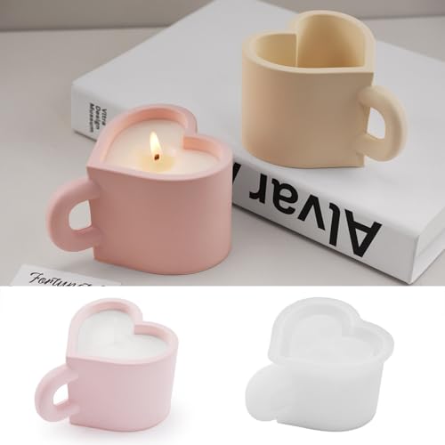 Kunyeah Herz Tasse Harz Form mit Griff Love Shape Mug Silikonform Kerzenhalter Form DIY Schmuck Lagerung Fall Form Epoxy Harz Handwerk Gießen Form für Kerze Seife Süßigkeiten Home Decor von Kunyeah