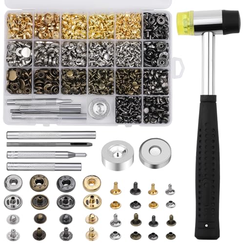 320 Stück Leder Nieten Set, Hohlnieten Set, Druckknopf Set mit Fixierwerkzeug Kit, Nylonhammer, Druckknöpfe Metall für DIY Lederhandwerk, Kleidung, Schuhe, Jacke von Kuppt