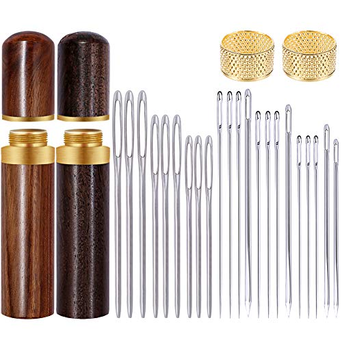 Leder Nadel Set, 4 Größen Dreieck Leder Nähen Nadel mit Hand Nähen Nadel, Große Augen Nähnadeln, Fingerhut und Nadelflasche für Leder Hand Nähen von Kuppt