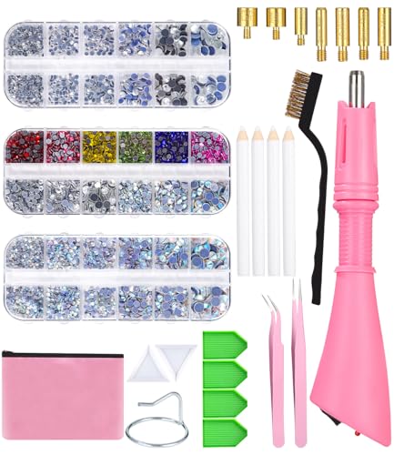 Kureny Bedazzler Kit mit Strass,Hotfix Applikator mit Strassstein,Hot Fixed Edelstein Handwerk Applicator mit 7 Applikatorspitzen,Farben Strass Kristalle für DIY Kleidung Schuhe von Kureny