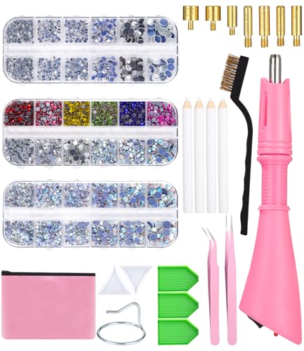 Kureny Bedazzler Kit mit Strass,Hotfix Applikator mit Strassstein,Hot Fixed Edelstein Handwerk Applicator mit 7 Applikatorspitzen,Farben Strass Kristalle für DIY Kleidung Schuhe von Kureny