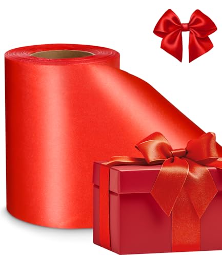 Rotes Band, Geschenkband Rot, 22 m x 10 cm Große Schleife Satinband, Breit Geschenkband Große Schleife Satinband für Verpacken von Geschenken Weihnachten Hochzeit Dekorieren Eröffnungszeremonie von Kureny