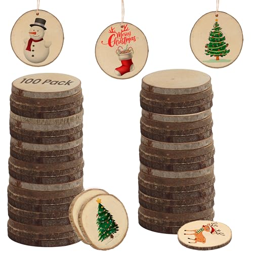 Kurtzy 100er Pack Runde Holzscheiben zum Basteln Ø3-5 cm - 100er Set Holzscheibe rund natur - Set Holzplatten zum Basteln rund - Holz zum Basteln - Holzstamm Deko Holz Basteln von Kurtzy