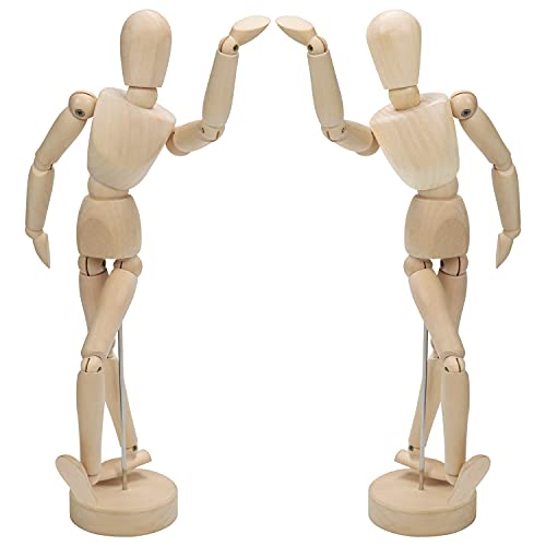 Kurtzy 30,5cm Kleine Puppe Holz Figur Gliederpuppe Männlich & Weiblich Menschlicher Körper - Modell mit Ständer (2er Pack) Flexible Manikin Puppe Klein mit Gelenken - Kunstfigur zum Malen und Zeichnen von Kurtzy