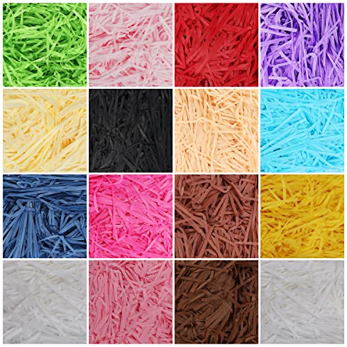 Kurtzy 320g Mehrfarbiges Raffia Geschreddertes Papier für Geschenkbox - 16 Farben, 20g je - Kräuselkonfetti-Stränge Ideal als Geschenk Verpackungsmaterial, Paket Füllmaterial, Deko und Kunst von Kurtzy