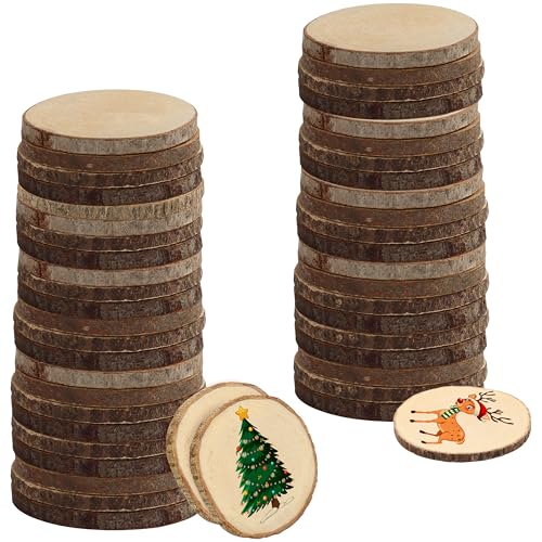 Kurtzy 50er Pack Natürliche Runde Holzscheiben zum Basteln - 6-7cm Durchmesser - Holzscheiben Rund mit Rinde und Ohne Loch - Holzschilder zum Beschriften für DIY Kunst und Weihnachtsschmuck von Kurtzy