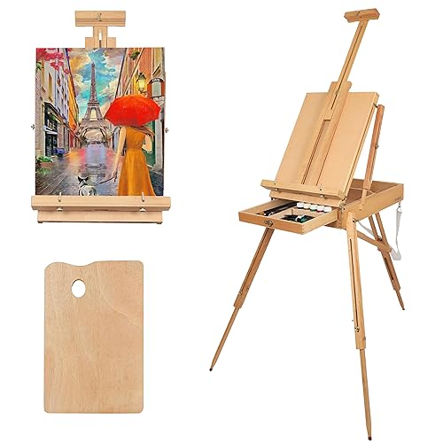 Kurtzy Atelierstaffelei Staffelei Holz Groß Staffelei Koffer mit Malbox – Feldstaffelei Verstellbar 180 cm – Tripod Easel for Artist Kofferstaffelei Faltbar Malzubehör für Erwachsene Gemälde&Portraits von Kurtzy