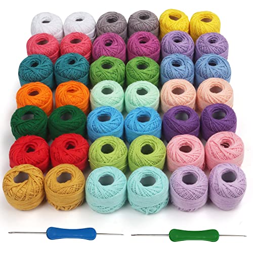 Kurtzy Dicke Wolle zum Häkeln - 42 Knäuel Häkelgarn - Yarn Häkelwolle - inkl. 2 Häkelnadeln 1mm & 2mm - Baumwolle zum Häkeln - Häkel Wolle Set - Baumwollgarn zum Häkeln von Kurtzy