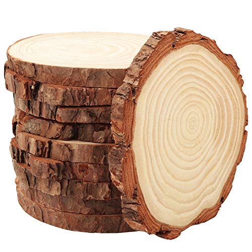 Kurtzy 10er Pack Naturbelassene Holzscheiben Baumscheiben Deko - Ø10-11cm kleine Holzscheiben zum Basteln - 10er Set Holzplatte rund mit 10mm Dicke - 10x Baumscheibe Deko mit Rinde von Kurtzy