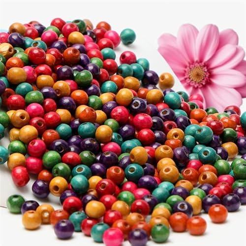 Kurtzy 1000er Pack Runde Bunte Holzperlen zum Auffädeln mit Elastischer Schnur - 7mm Natürliche Holzperlen Bunt für Schmuck, Armbänder, Halskette, Schlüsselanhänger, DIY-Crafts und Heimdeko von Kurtzy