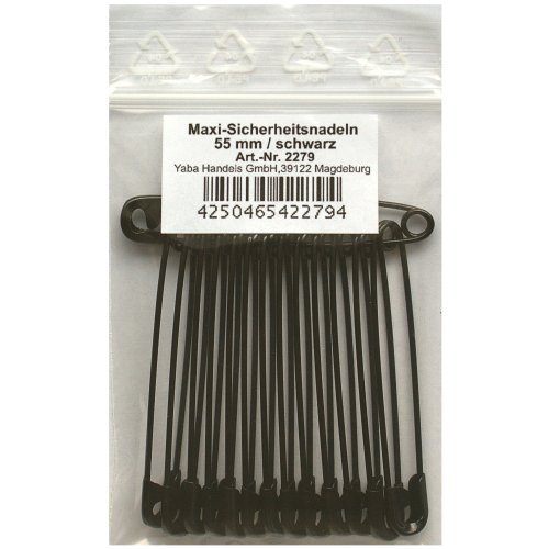 14 Stück Maxi Sicherheitsnadeln 55 mm, groß, schwarz lackiert, Nadel Nadeln, 2279 (55 mm) von Kurzwaren / Sicherheitsnadeln / Yline