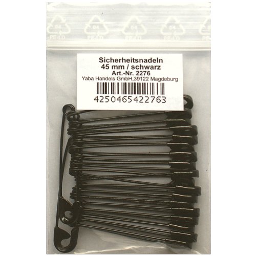 20 Stück Sicherheitsnadeln 45 mm, schwarz lackiert, Nadel Nadeln, 2276 (45 mm) von Kurzwaren / Sicherheitsnadeln / Yline