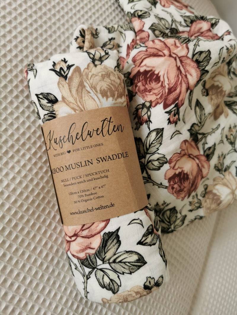 Swaddle/Pucktuch Vintage Roses 120cmx120cm von Kuschelwelten