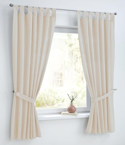 Vorhang mit Raffhalter Cottage weiß beige Natur Landhaus Küche Gardine Baumwolle kariert Blickdicht Schlaufen (1 Stück) B 110 x H 145 cm von Kutti