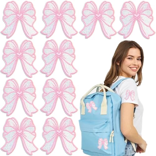 KuuGuu 10 Stück rosa Schleifen-Flicken, mittelgroß, süße Applikationen, Schleife, zum Aufbügeln, für selbstgemachte Hüte, Taschen, Jeans, Jacken, Taschen, Rucksäcke, Hüte, Schuhe, Valentinstag, von KuuGuu