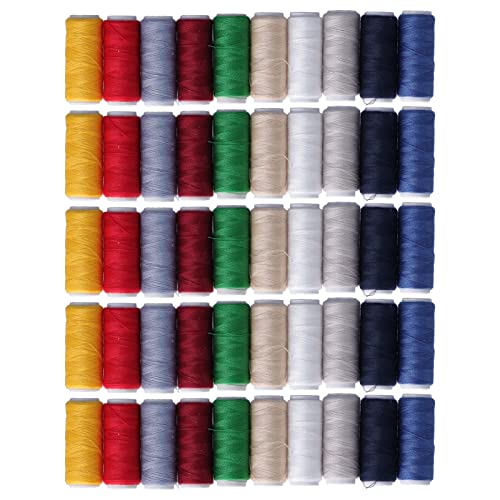 Kuuleyn 50 Stück Nähgarn, 50 Stück, 10 verschiedene Farben, weiches Polyester, glänzendes Stickzubehör für Kleider und Hosen, tragbares Stickset für Kleidung, Reparaturen, von Kuuleyn