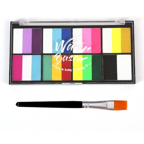 Kuuleyn 8-Gitter-Gesichtsbemalungsset, Halloween-Gesichtsbemalungs-Make-up-Set, lösliche bemalte Creme, geeignet für Gesicht, menschliches Halloween-Make-up, 1 Stift + 3 (6 color stencils) von Kuuleyn