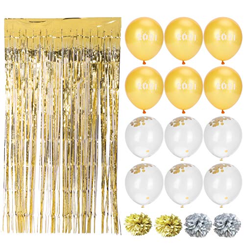 Kuuleyn Folien-Fransenvorhänge, Folien-Fransenvorhang-Hintergrund, Pailletten-Ballon-Set, dekorativer Fransenvorhang, Papierblumenball für Neujahrsparty, Halloween und Weihnachten von Kuuleyn