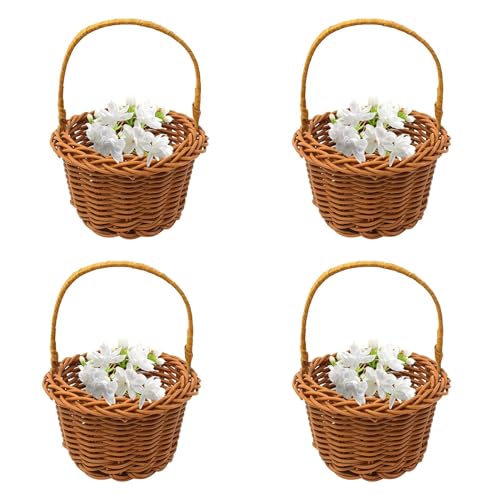 4 Stück Körbchen Blumenkinder, Kleine Weiden Rattan Korb Mit Griff , Mini-Webkörbe, Dekorativer Korb Für Blumen, Rattan Blumenkörbe, Blumenmädchenkörbe Für Hochzeiten , Aufbewahrungskörbe Für Hochzeit von Kuxiptin