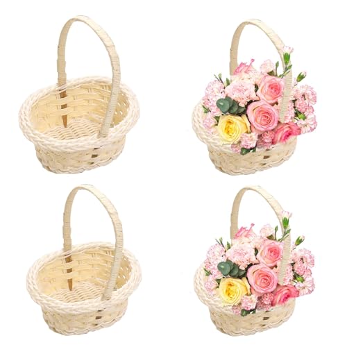 4 Stück Körbchen Blumenkinder, Kleine Weiden Rattan Korb Mit Griff , -Webkörbe, Dekorativer Korb Für Blumen, Rattan Blumenkörbe, Blumenmädchenkörbe Für Hochzeiten , Aufbewahrungskörbe Für Hochzeit von Kuxiptin