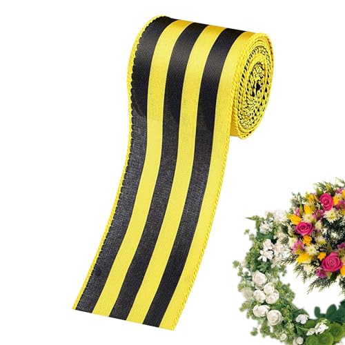 Kuxiptin Bienen-Draht-Band, Drahtband, Bienenkranz, Federband mit Drahtkante zum Verpacken | Bänder aus Jute, gelb mit Punkten für den Weltbientag, von Kuxiptin