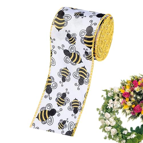 Kuxiptin Bienen-Draht-Band, Drahtband, Bienenkranz – handgefertigtes dekoratives Federband mit Drahtkanten | Bänder aus Jute, gelb mit Punkten für den Weltbientag, von Kuxiptin
