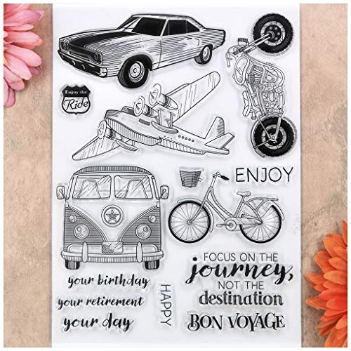 Kwan Crafts Enjoy the Ride Happy Birthday Auto-Fahrrad-Stempel für Kartengestaltung, Dekoration und Bastelarbeiten von Kwan Crafts