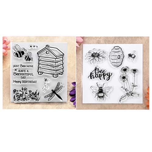 Kwan Crafts Transparente Stempel für Grußkarten, Dekoration und Bastelarbeiten, Motiv: Biene, Happy Birthday, 2 Bögen von Kwan Crafts