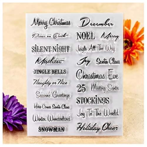 Kwan Crafts Worte Merry Christmas Schneemann Season's Greetings klare Stempel für Karten Basteln und DIY Scrapbooking von Kwan Crafts