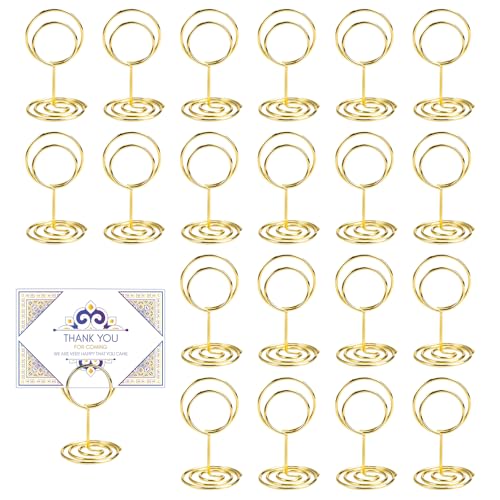 20 Stück Tischkartenhalter,Metall Tischnummernhalter, Fotohalter,kartenhalter tischMenükartenhalter,Mini-Tischnummernhalter,Runder Gold Namenskarten Halter Tischkarte für Hochzeit, Jahrestag, Party von Kweiugfi