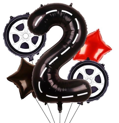 Kwuz Rennwagen Geburtstag Luftballons Zwei Schnelle Geburtstag Dekorationen Jungen Rennwagen Thema 2. Geburtstag Party Dekor Supplies 101.6 cm Rennstrecke Nummer 2 Ballonfolie Mylar Schwarz Rot von Kwuz