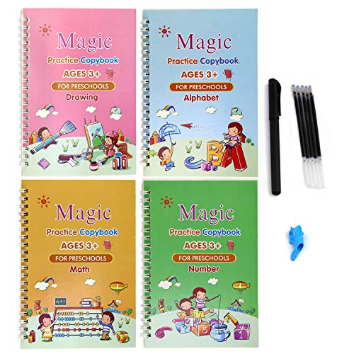 Kyduu Magische Kalligraphie, Kalligraphisches Schreiben von Kindern, Kinder Magisches Heft, Wiederverwendet Werden kann Handschrift Copybook Set, Handschrift Übungsbücher für Kinder 4pcs von Kyduu