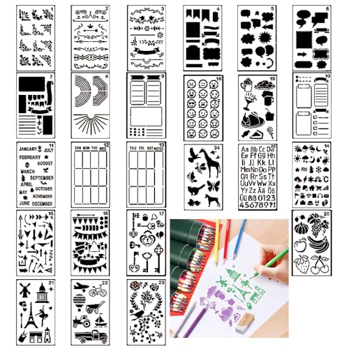 KyeeaDIY 25 Stück Tiere Schablonen Zeichnung Malerei Vorlagen Wiederverwendbar Kunststoff Schablonen Kinder Malschablonen Waschbar für DIY Scrapbooking Handwerk Home Dekoration von KyeeaDIY