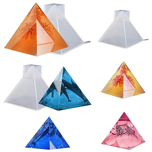 KyeeaDIY 3 Stück 3D Pyramide Silikonform Epoxidharz Formen Groß Pyramidenform Ornament Formen Silikon Schmuck Resin Form Harz Schlüsselanhänger Kerzen Seife Gießform (3 Pyramide kristall) von KyeeaDIY