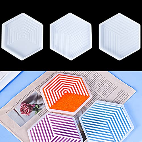 KyeeaDIY 3 Stück Untersetzer Silikonform Gießform Epoxidharz Formen, Hexagon Silikonform Harz Geometrische Streifenform Coaster Resin Mold für DIY Basteln Tischdekoration (3 Stück) von KyeeaDIY