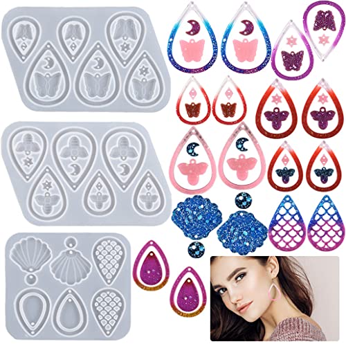 KyeeaDIY 3st Ohrring Resin Silikonform Epoxidharz Formen Silikon Harz Gießformen Schmuck Anhänger Epoxid Gießen Earring Resin Mold für DIY Ohrring Halsketten Anhänger Geschenk von KyeeaDIY