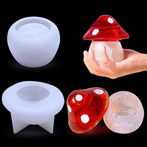 KyeeaDIY Aufbewahrungsbox Harzformen mit Deckel 3D Pilz Schmuckschatulle Silikonform Make-up-Pinselhalter Gießformen aus Epoxidharz DIY Bonbonglas Handwerk Heimdekoration von KyeeaDIY