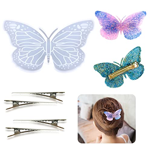 KyeeaDIY Schmetterling Haarspange Epoxidharz Silikonform + 4 Stück Haarklammer Hair Clip Resin Molds Haarklauenclips Harzformen Haarnadel Silikon Gießform DIY Handwerk Schmuck von KyeeaDIY