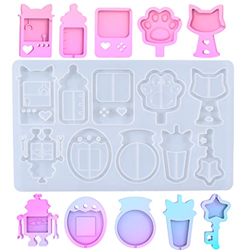 KyeeaDIY Schüttlerharzform Kawaii Silikonformen Resin Shaker Mold Gießform Silikon Anhänger Shaker öl Resin Silikonform Set für Epoxidharz DIY Schmuckhandwerk Schlüsselbund (1 set) von KyeeaDIY