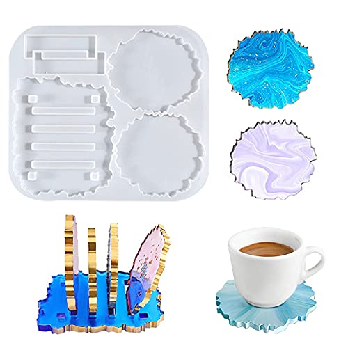 KyeeaDIY Silikonform Untersetzer mit Halter Epoxidharz Untersetzerform Lagerregal Resin Gießform Silikon Formen Irregulär Tablett Coaster Molds DIY Schüsselmatte Handwerk (1pc Untersetzerformen) von KyeeaDIY