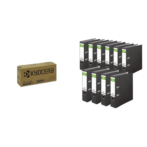 Kyocera TK-1150 Original Toner-Kartusche Schwarz 1T02RV0NL0. & Original DINOR Ordner-Wolkenmarmor-Recycling - Made in Germany. 10er Pack 8 cm breit DIN A4 schwarz Aktenordner Briefordner Büroordner von Kyocera