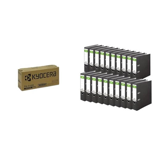 Kyocera TK-1150 Original Toner-Kartusche Schwarz 1T02RV0NL0. & Original DINOR Ordner-Wolkenmarmor-Recycling - Made in Germany. 20er Pack 8 cm breit DIN A4 schwarz Aktenordner Briefordner Büroordner von Kyocera