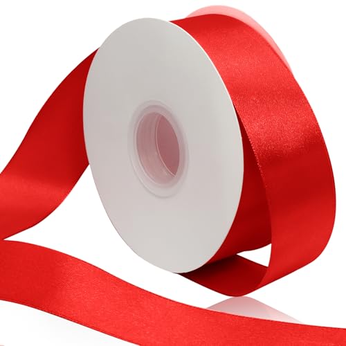 Kyuionty Rotes Satinband, 3,8 cm, Bastelstoff, rotes Band für elegante Geschenkverpackungen und Blumensträuße, Hochzeits-Party-Dekoration, 60 Meter von Kyuionty