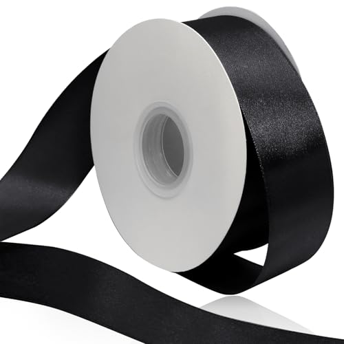 Kyuionty Schwarzes Satinband, 3,8 cm, Bastelstoff, schwarzes Band für elegante Geschenkverpackungen und Blumensträuße, Hochzeits-Party-Dekoration, 60 Meter von Kyuionty