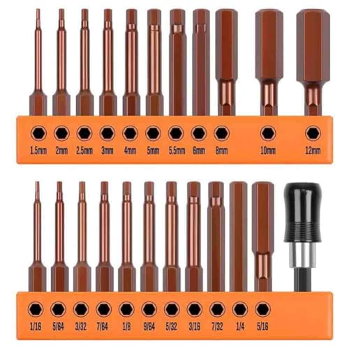 Kznifmk 23-Teiliges Sechskant-Bit-Set, Sechskantschlüssel-Bohrer-Set, Sechskantschlüssel-Bohrer, Metrisch und SAE-S2-Stahl, 1/4-Sechskantschaft, 2,3 von Kznifmk