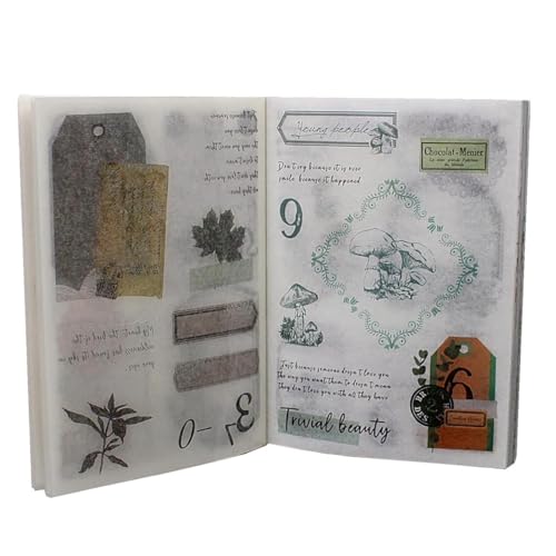 Kznifmk 40 Blatt Washi-Stickerbuch zum Thema Natur für Erwachsene, Botanische Pflanzenaufkleber, Junk-Journaling-Scrapbook-Zubehör, Langlebig und Einfach zu Installieren von Kznifmk