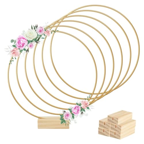 Kznifmk 6 Stück à 20,3 cm aus Metall mit Blumenringen, Streifen in der Mitte des Tisches, 6 Halterungen aus Holz für Tischdekoration, dekoratives Basteln zum Aufhängen an der Wand Kznifmk 6 Stück à 20,3 cm aus Metall mit Blumenringen, Streifen in der Mitte des Tisches, 6 Halterungen aus Holz für Tischdekoration, dekoratives Basteln zum Aufhängen an der Wand von Kznifmk