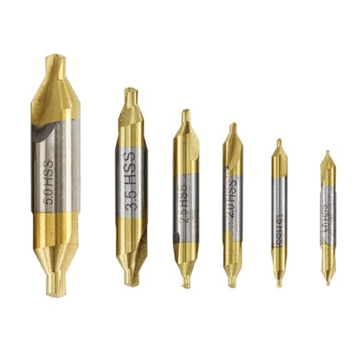 Kznifmk 6-Teiliges Mittelbohrer-Set Aus Gold und Silber, Schnellarbeitsstahl 1,0, 1,5, 2, 2,5, 3,5, 5,0 Mm, Geeignet für die Metallbearbeitung auf Drehmaschinen. von Kznifmk