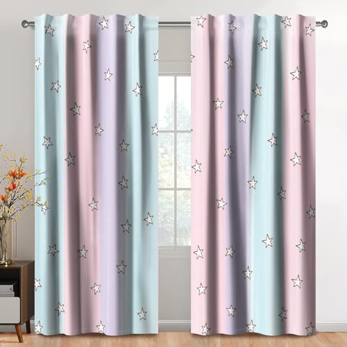 Kzzfqxb 107x160cm, Vorhänge mit Regenbogensternen 2 Paneele, blau rosa lila Verbindungsfarbe Elegante für Mädchenschlafzimmer und Wohnzimmer Dekor Kzzfqxb 107x160cm, Vorhänge mit Regenbogensternen 2 Paneele, blau rosa lila Verbindungsfarbe Elegante für Mädchenschlafzimmer und Wohnzimmer Dekor von Kzzfqxb